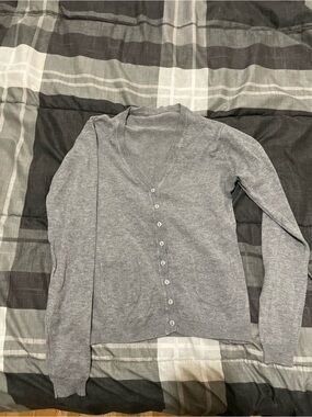 Light Gray V-Neck Button Cardigan